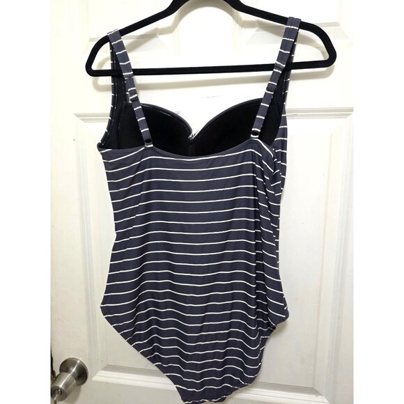BOND EYE Australia Navy & White Striped One-Piece Swimsuit Ruched Front & Built- - Picture 3 of 10